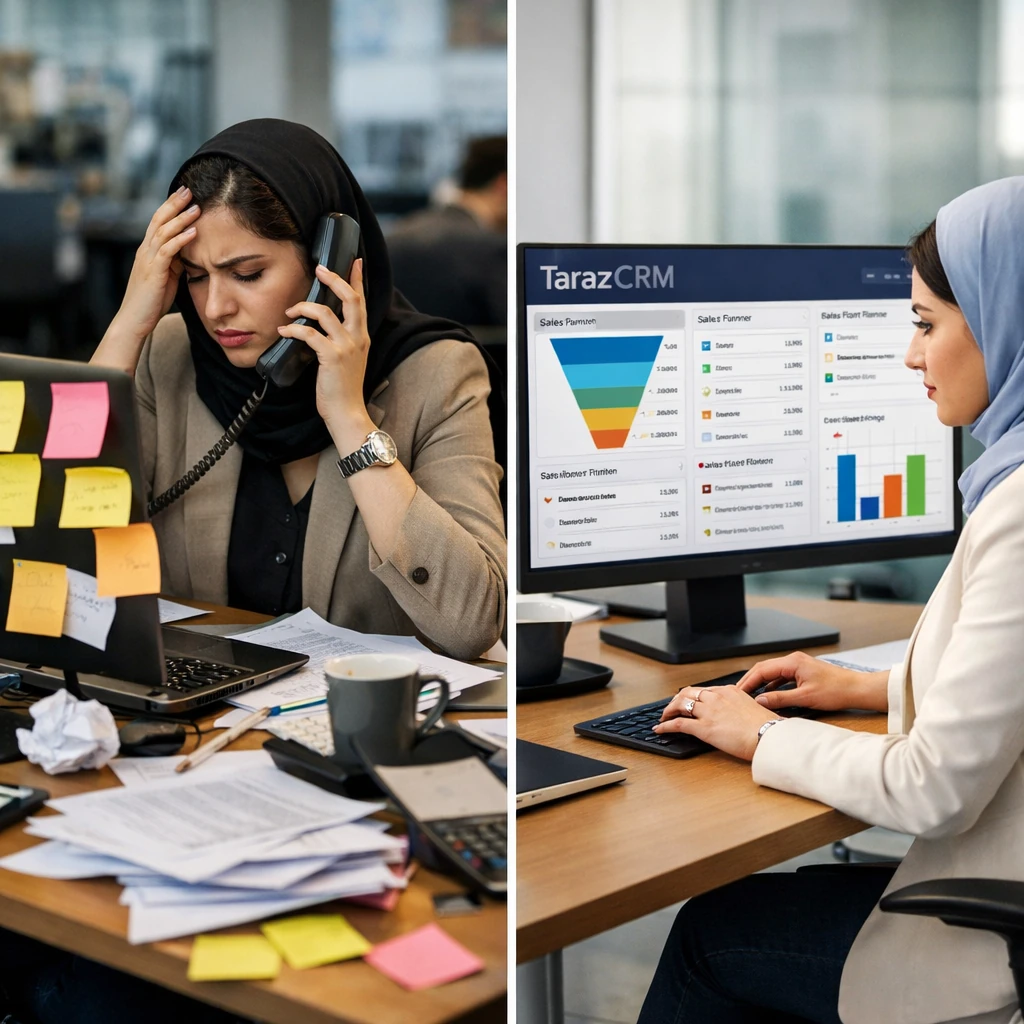 تسک‌بندی و سیستم یادآوری هوشمند در پنل مدیریت فروش TarazCRM برای جلوگیری از سوختن لیدها