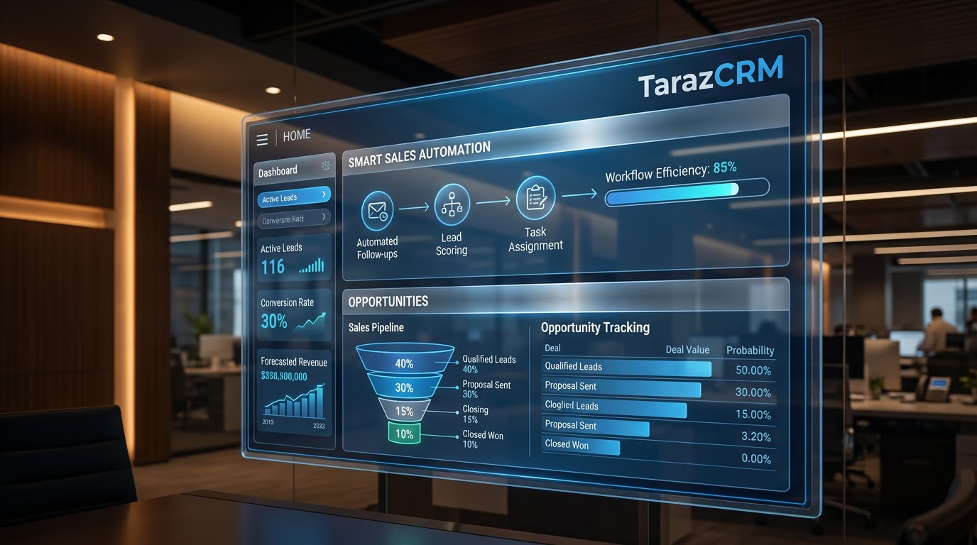 نمایش اتوماسیون فروش هوشمند در TarazCRM با فرصت‌های فروش و سرنخ‌های هدفمند